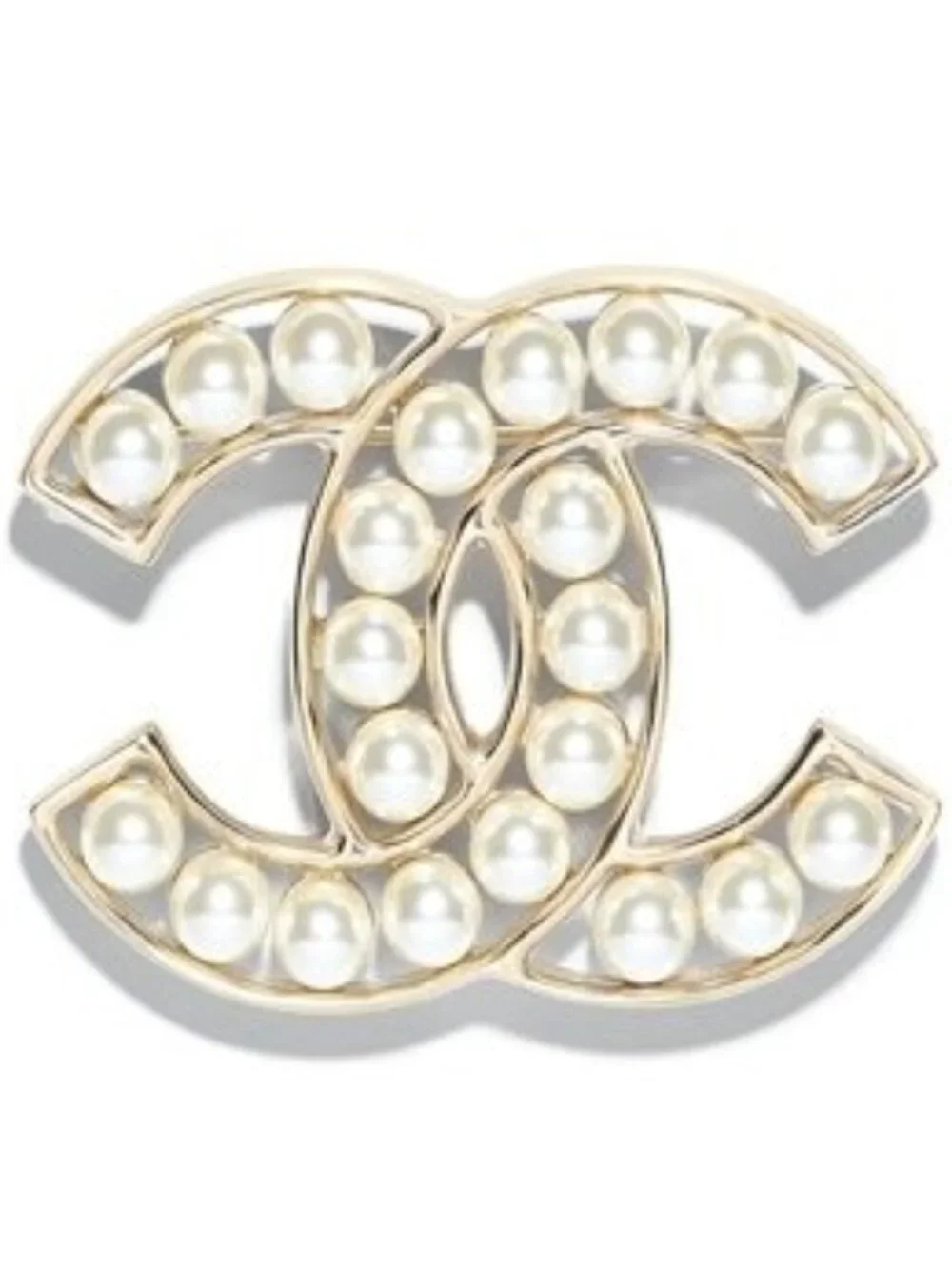 CHANEL Champagne Gold-Tone CC Pearl Brooch Rare